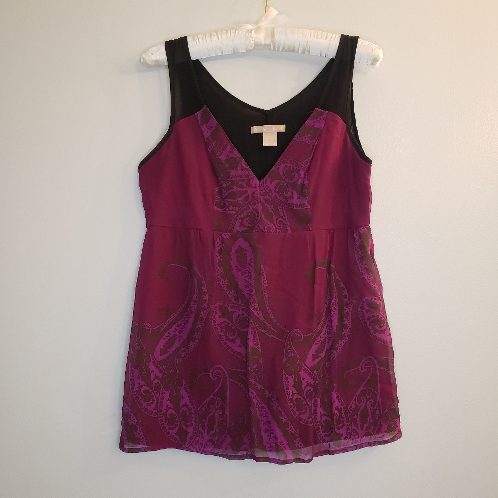 Hype Dressy Silk Tank Top, Magenta, Purple & Black, VGUC, Size L